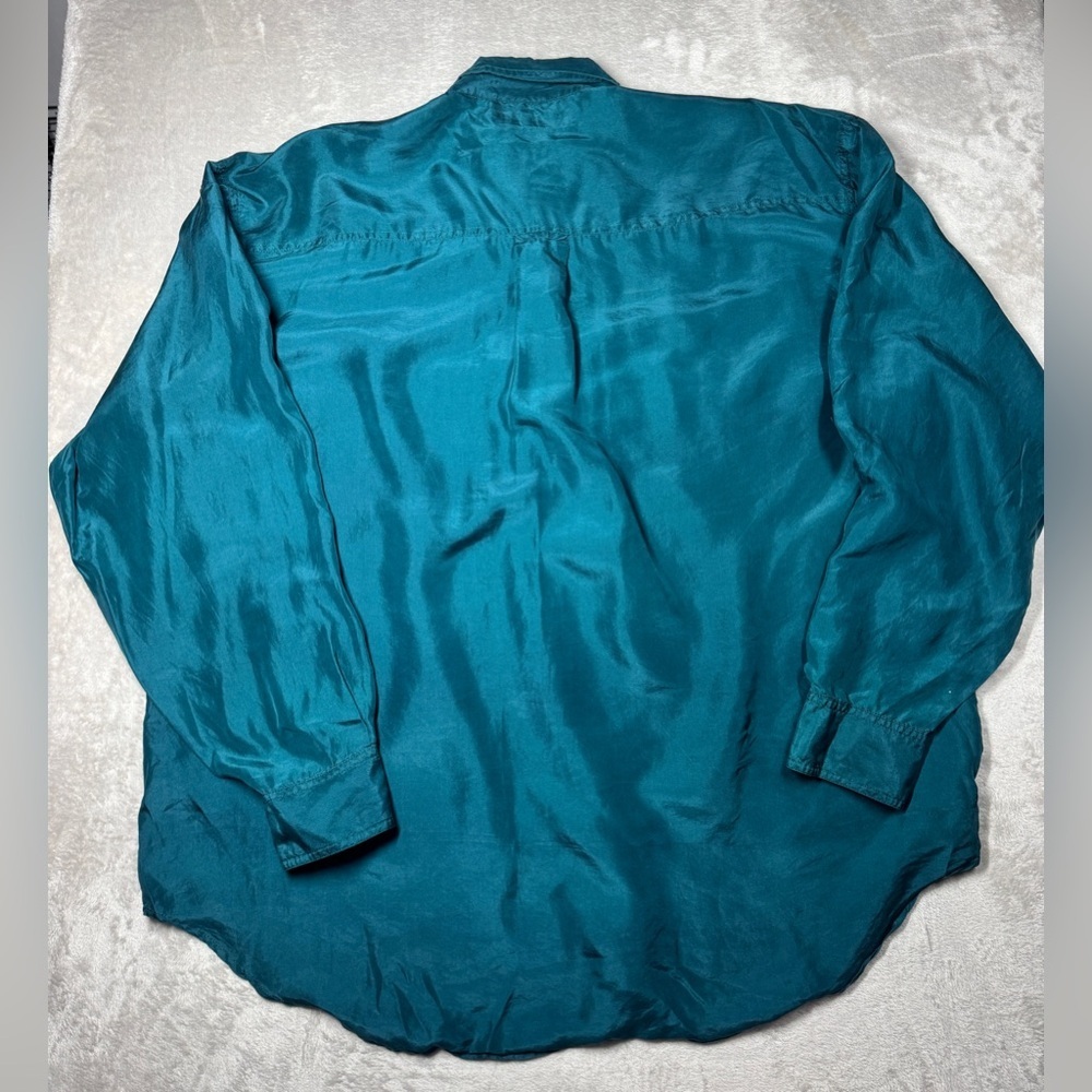 Men’s 100% Silk Nine Twenty East Lightweight Button Front Collared Teal Shirt  L - Picture 12 of 16